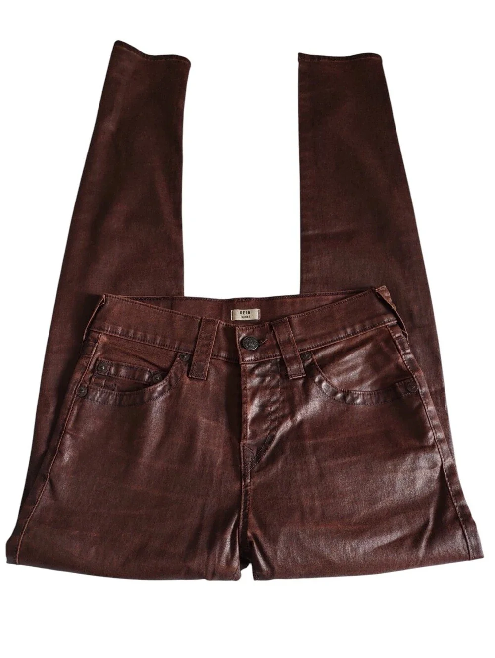 True Religion 28 Dean Tapered Brown Button Fly Coated Jeans